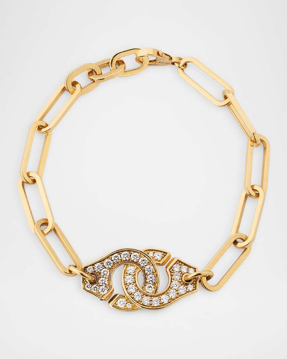 Yellow Gold Menottes R15 Extra-Large Bracelet with Full Diamonds